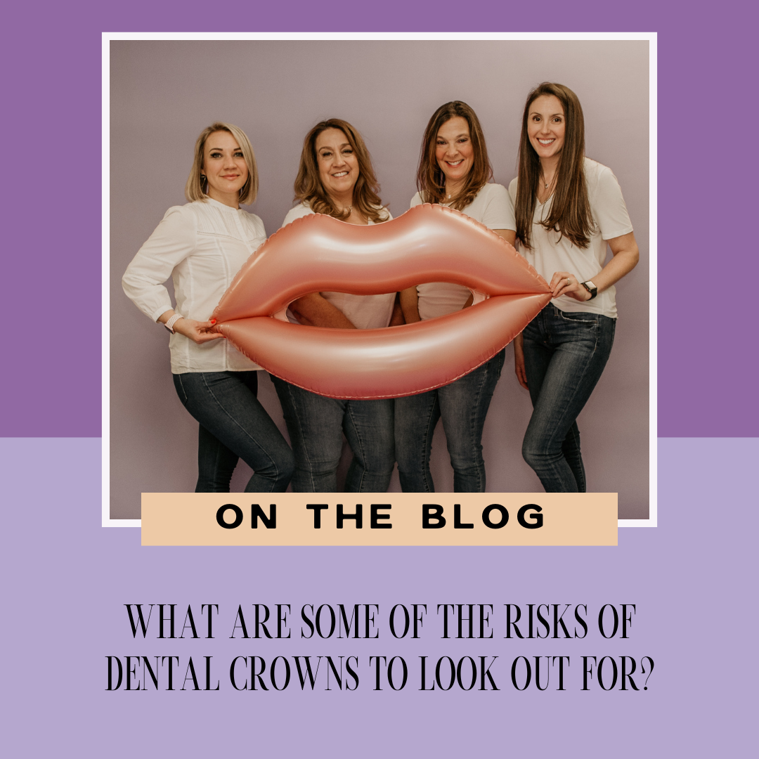 Dental team holding a smile balloon reflecting dental crowns